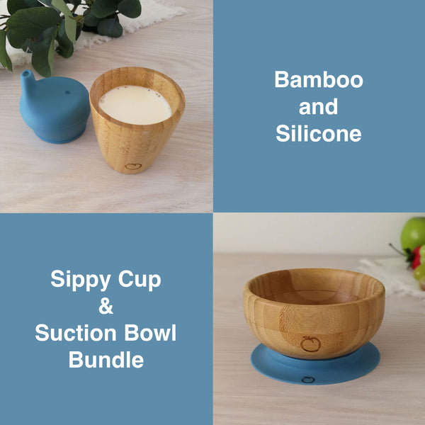 Plum Bamboo and Silicone Sippy Cup & Suction Bowl Bundle - Teal