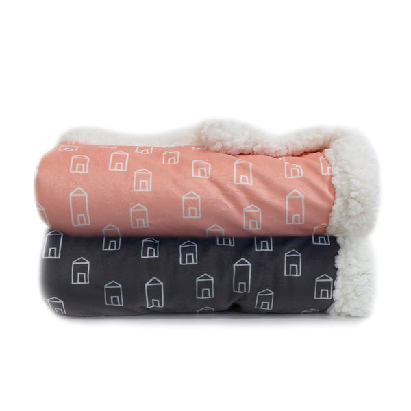 Nordic Velour Cuddle Blanket Bundle - Charcoal & Coral