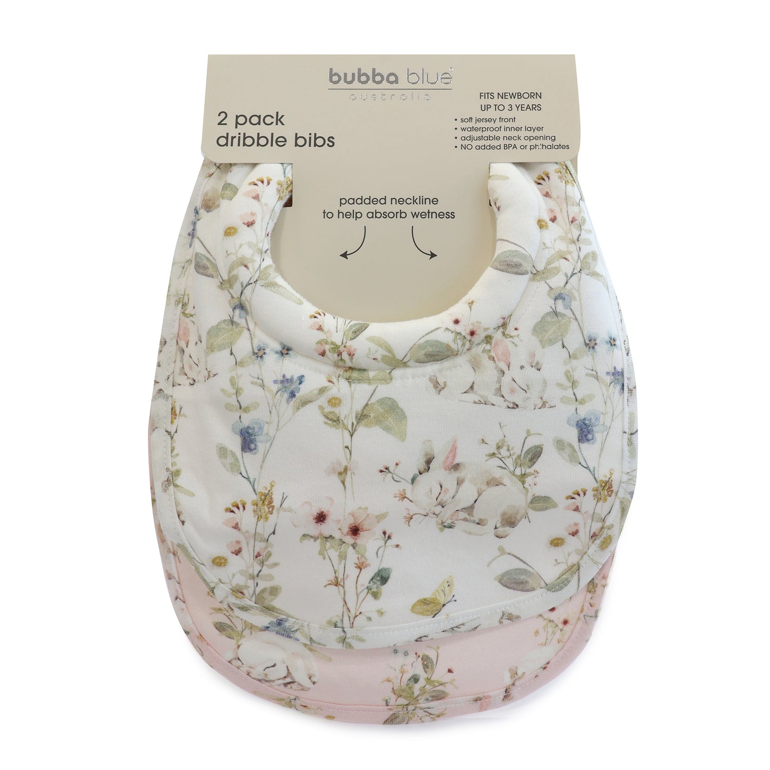 Sleeping Bunny 2pk Dribble Bibs - Bubba Blue Australia