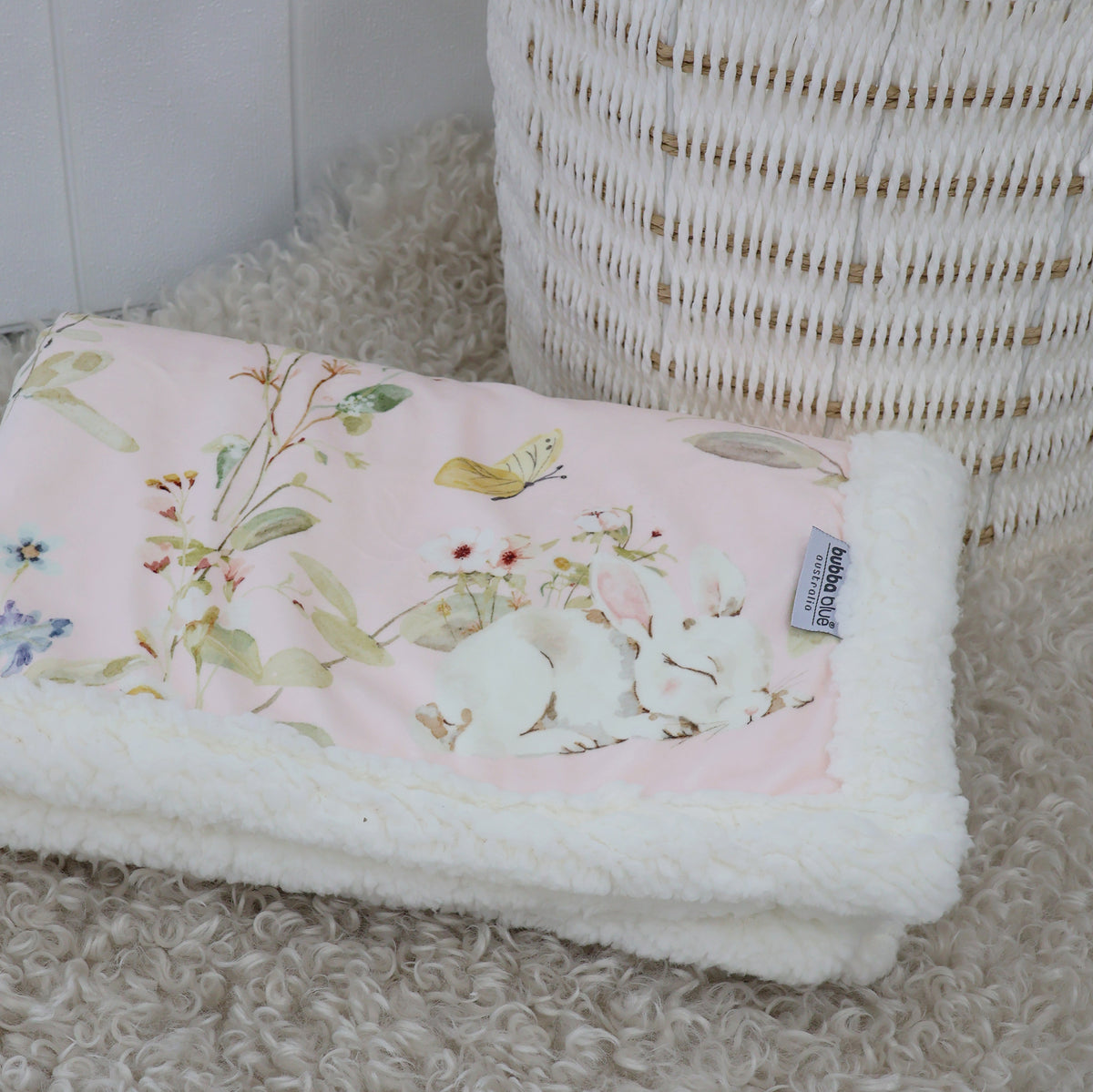 Sleeping Bunny Reversible Fleece Cuddle Blanket - Bubba Blue Australia
