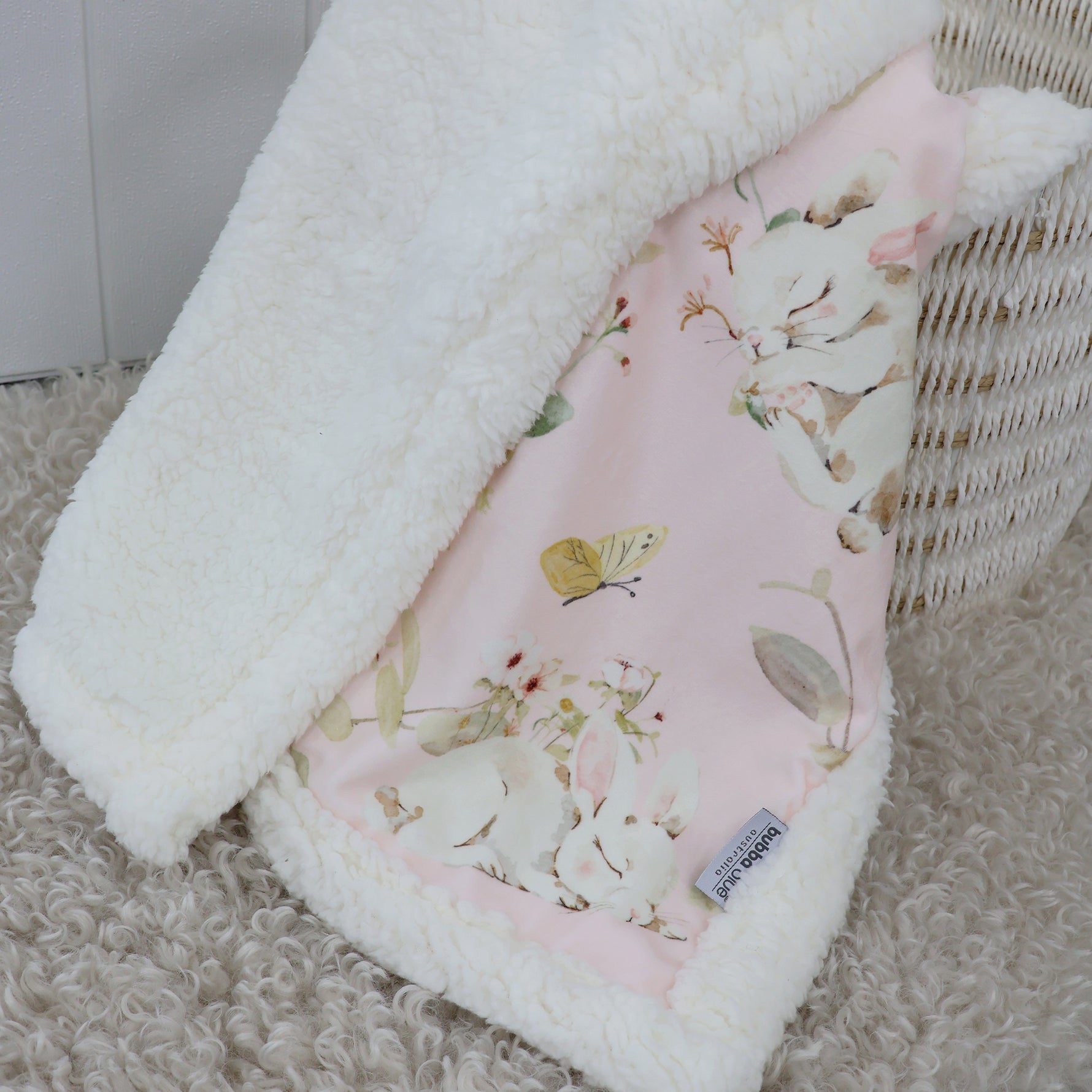 Sleeping Bunny Reversible Fleece Cuddle Blanket - Bubba Blue Australia