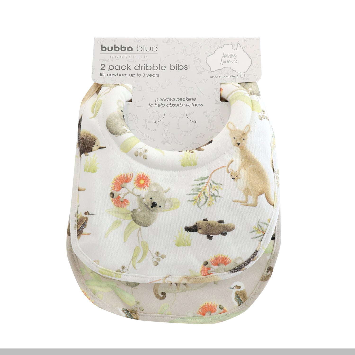 Aussie Animals 2pk Dribble Bibs - Bubba Blue Australia