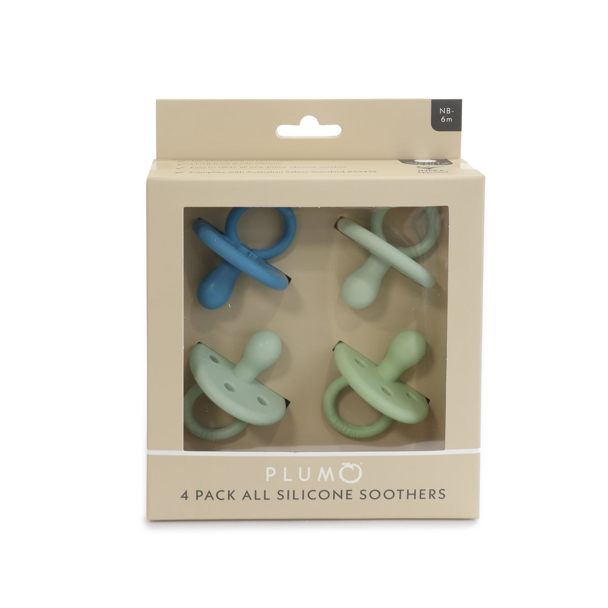 PLUM 4pk Silicone Soothers Mystery Box NB-6M - Bubba Blue Australia