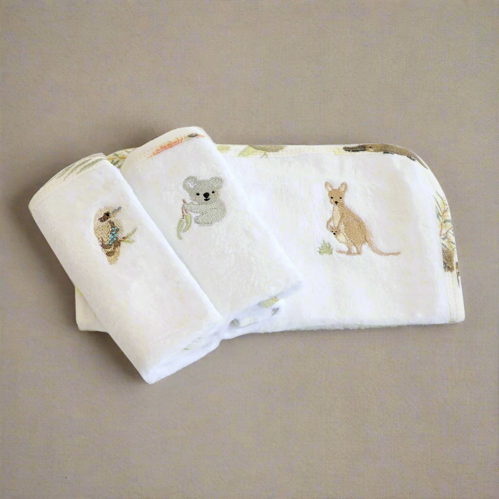 Aussie Animals 3pk Wash Cloths - Bubba Blue Australia