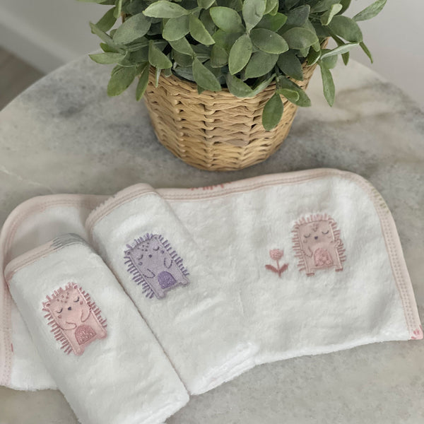 Sweet Hedgehog Bundle - Hooded Towel, Face Washer, Jersey Wrap