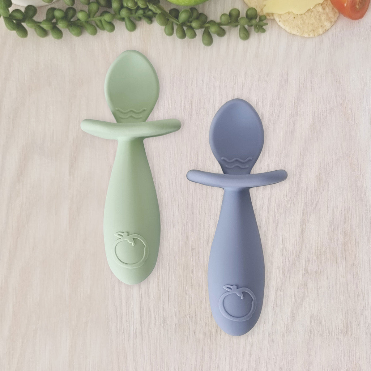 Plum Silicone 2pk Easy Grip Spoon Set- Olive/Steel Blue - Bubba Blue Australia