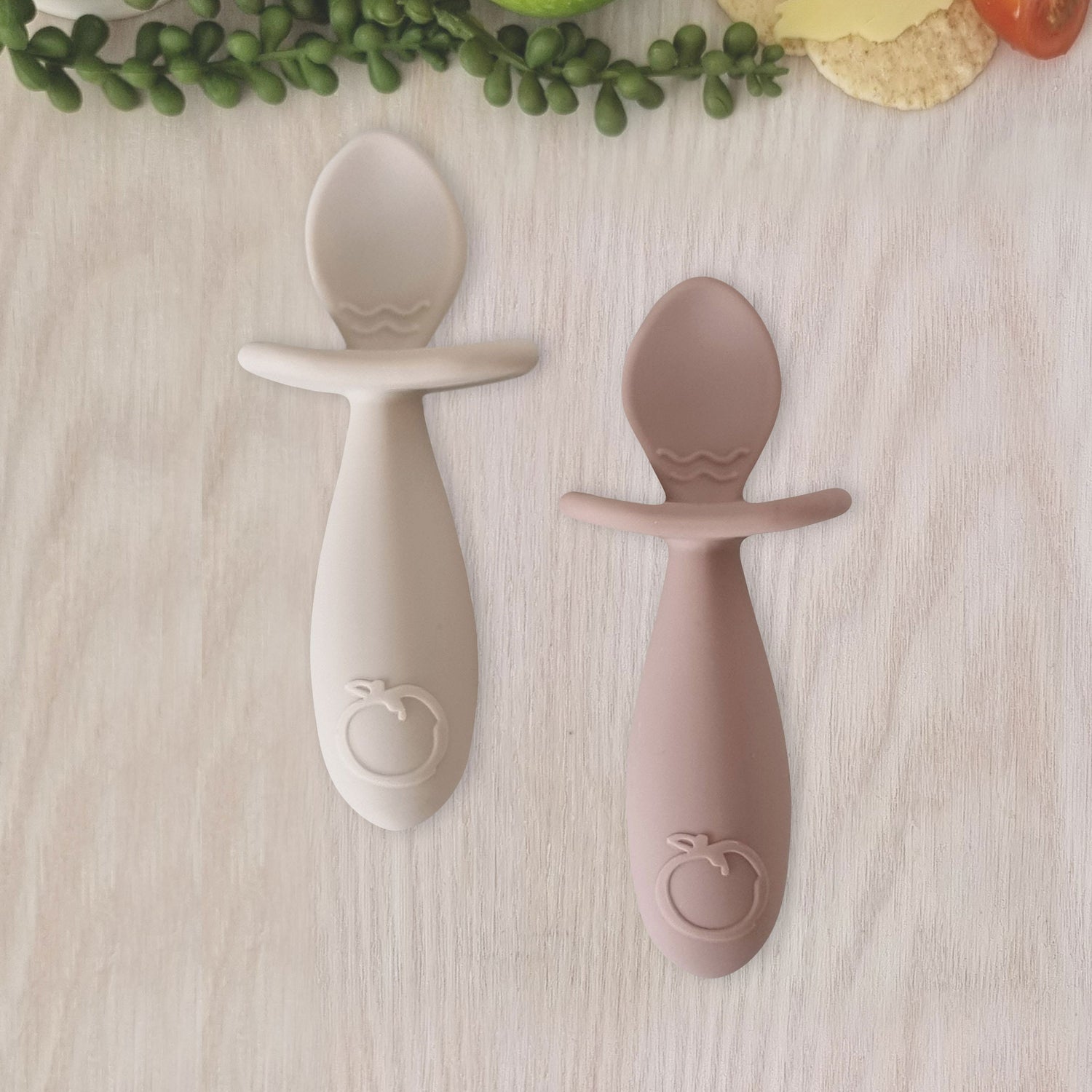 Plum Silicone 2pk Easy Grip Spoon Set- Sand/Nutmeg - Bubba Blue Australia