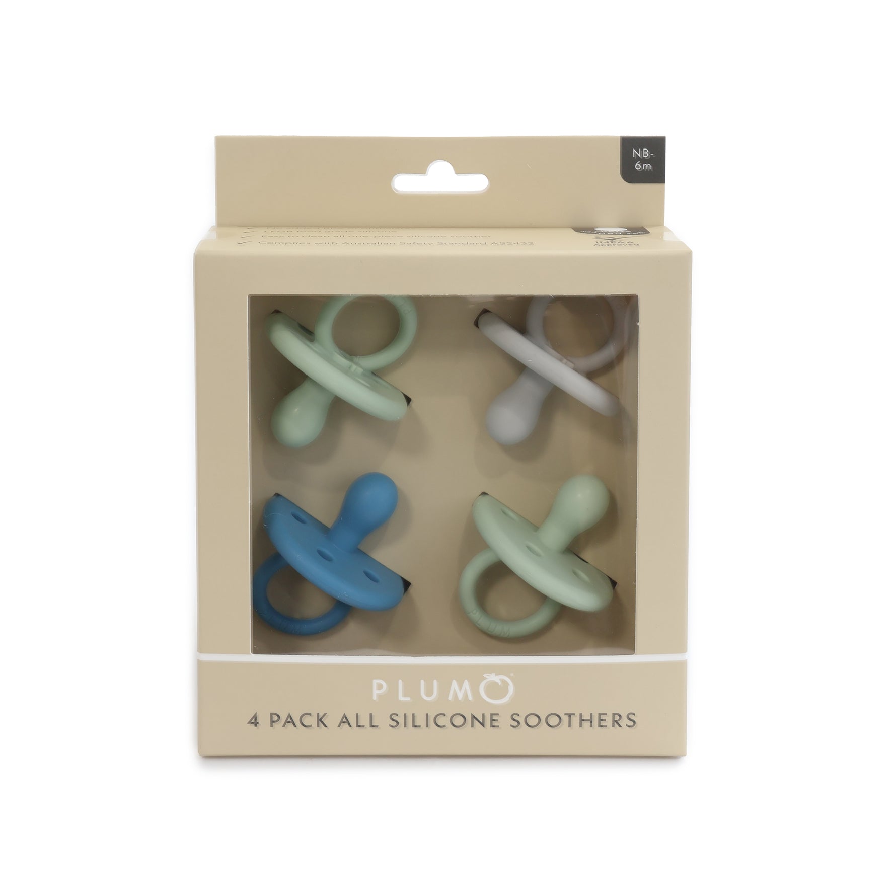 PLUM 4pk Silicone Soothers Mystery Box NB-6M - Bubba Blue Australia