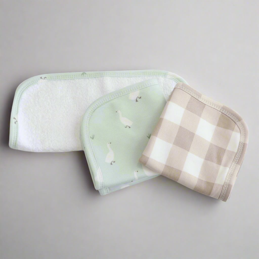 Provincial 3pk Wash Cloth - Olive/Taupe - Bubba Blue Australia