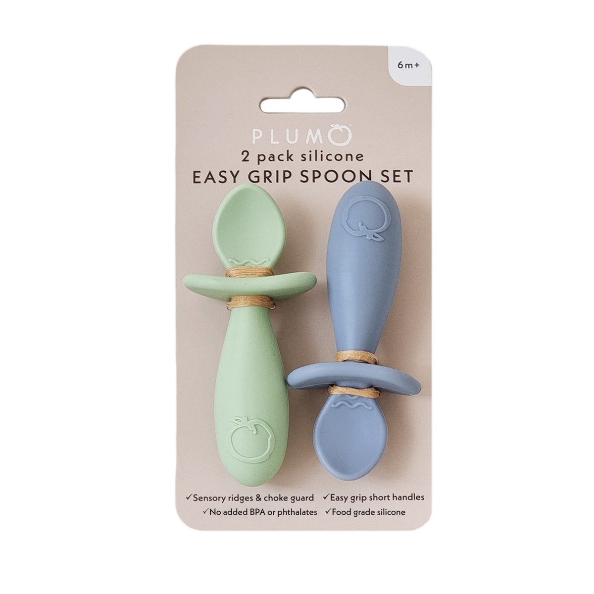 Plum Silicone 2pk Easy Grip Spoon Set - Olive/Steel Blue - Bubba Blue Australia
