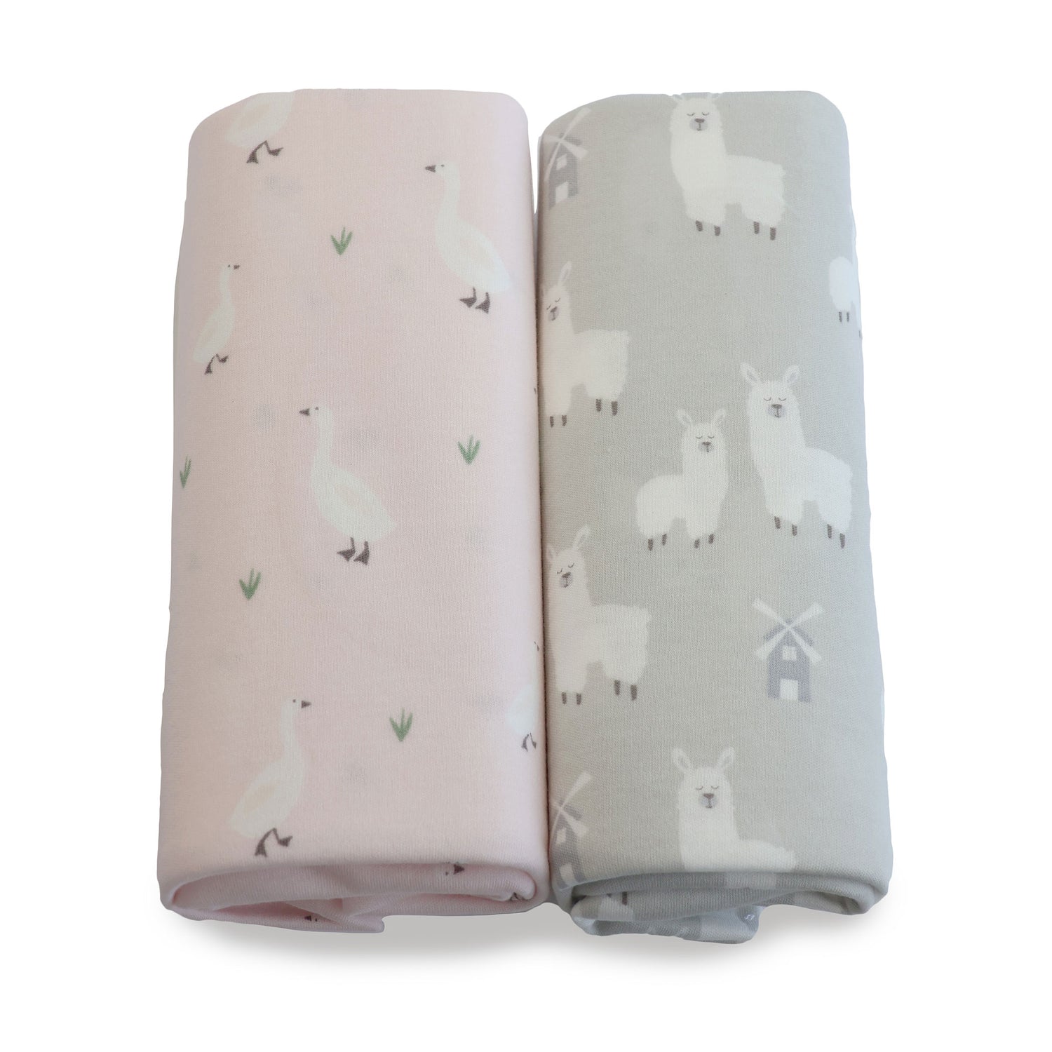 Provincial 2pk Jersey Co Sleeper/Bedside Sleeper Fitted Sheets - Blush/Grey - Bubba Blue Australia