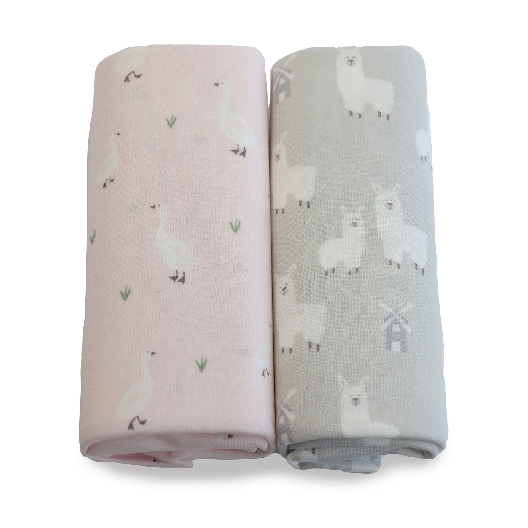 Provincial 2pk Jersey Co Sleeper/Bedside Sleeper Fitted Sheets - Blush/Grey - Bubba Blue Australia