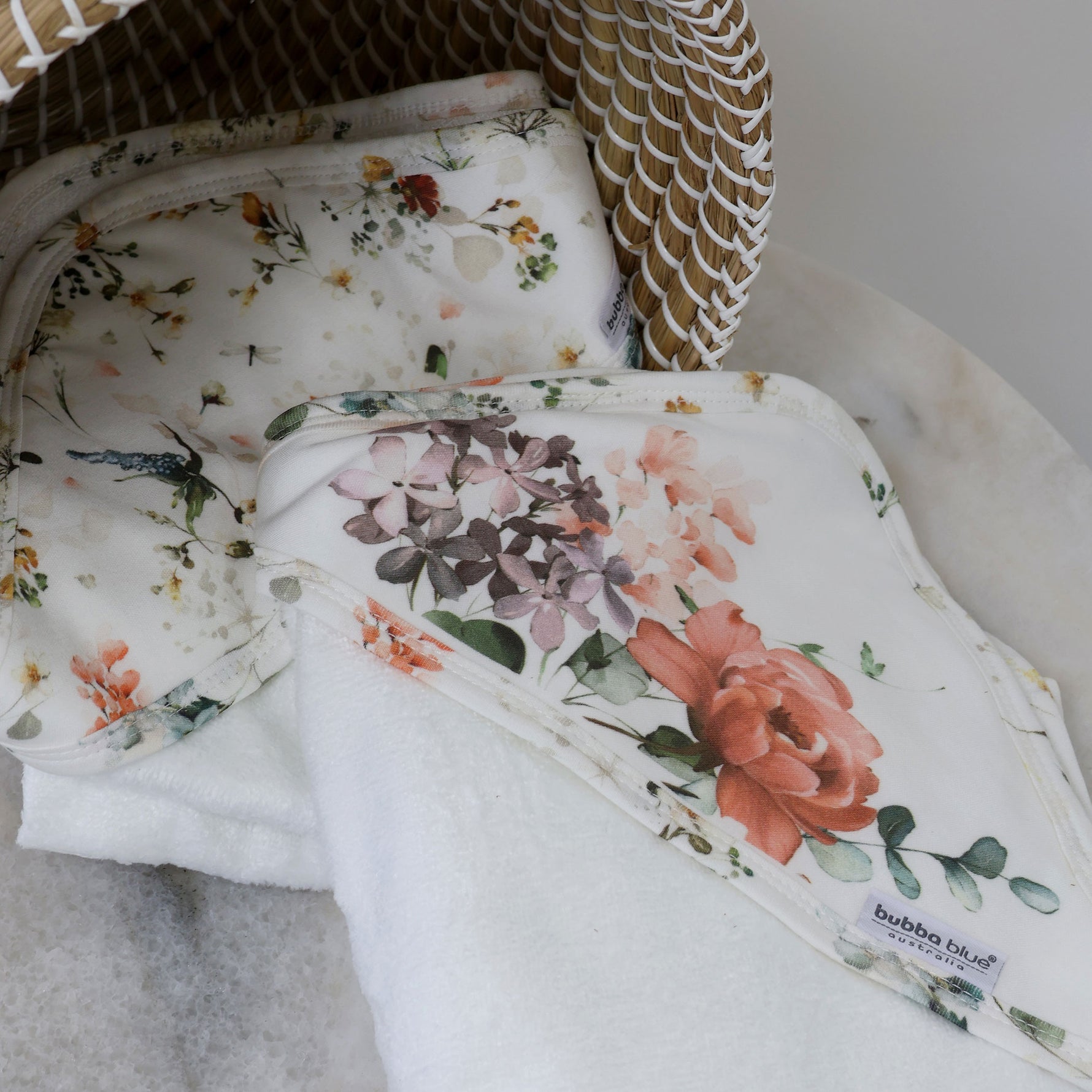 Peonies Bamboo 2pk Hooded Towels - Bubba Blue Australia