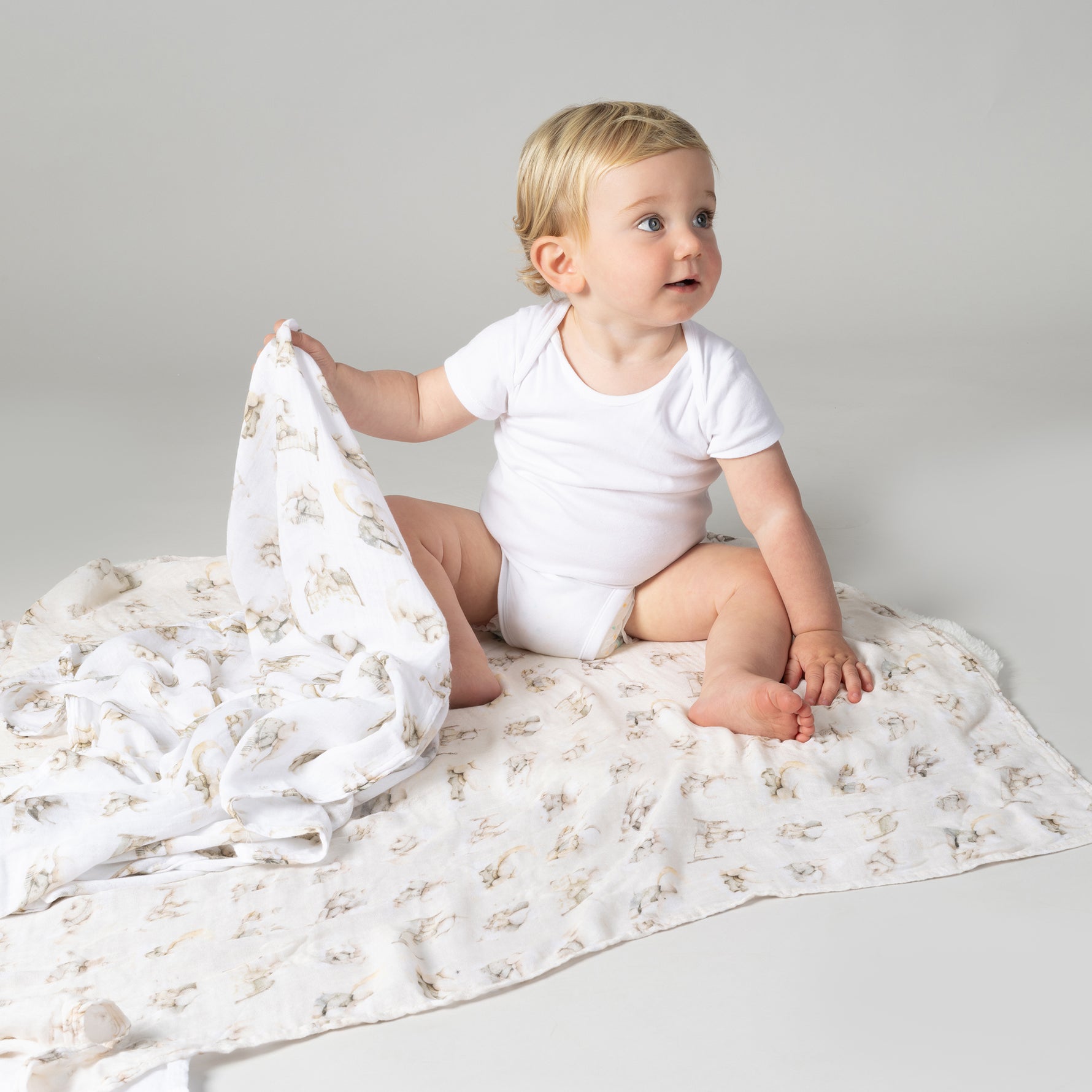 Elephant Bedtime 3pk Muslin Wraps - Bubba Blue Australia