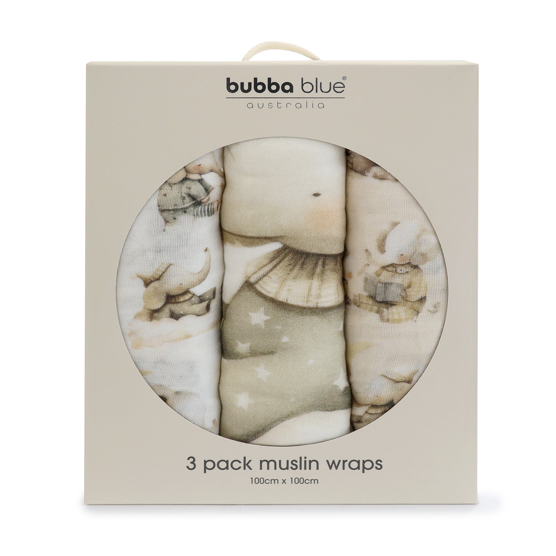 Elephant Bedtime 3pk Muslin Wraps - Bubba Blue Australia