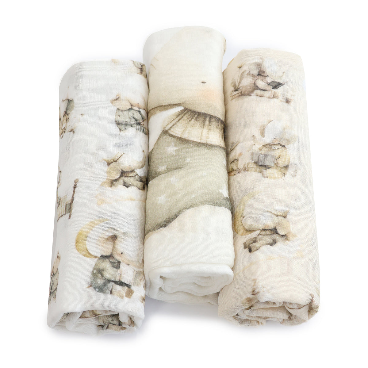 Elephant Bedtime 3pk Muslin Wraps - Bubba Blue Australia