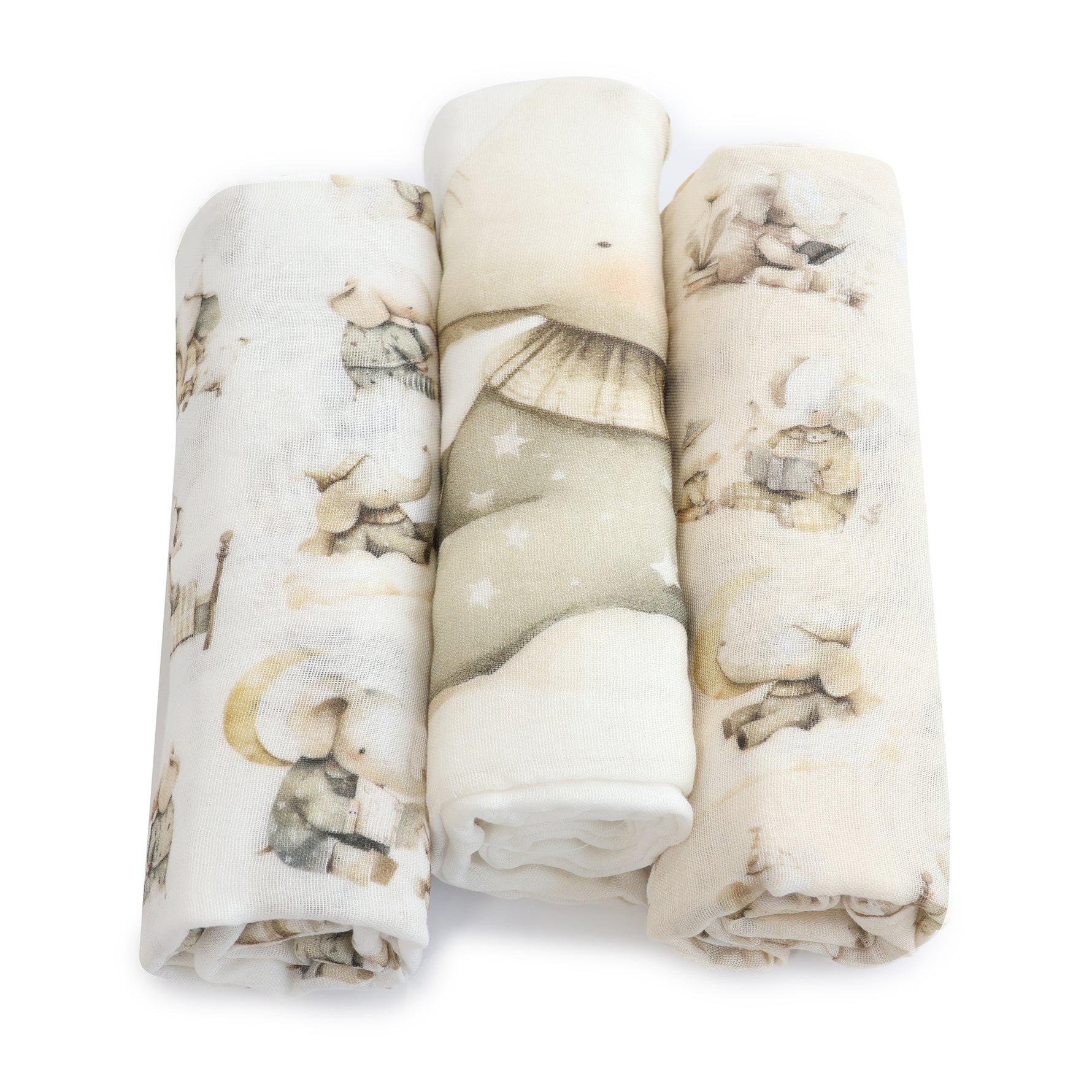 Elephant Bedtime 3pk Muslin Wraps - Bubba Blue Australia