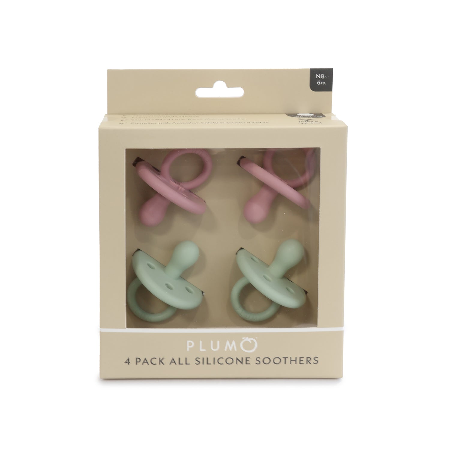 PLUM 4pk Silicone Soothers Mystery Box NB-6M - Bubba Blue Australia