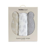 Nordic 3pk Muslin Wraps Grey/Sand - Bubba Blue Australia