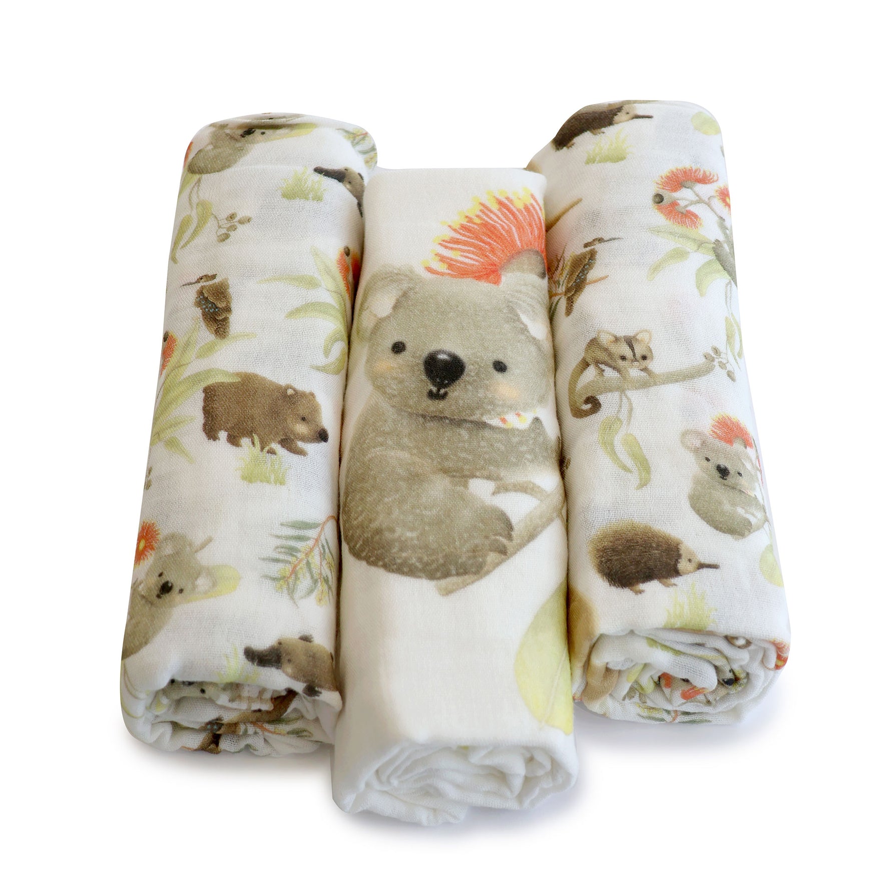 Aussie Animals 3pk Muslin Wraps - Bubba Blue Australia