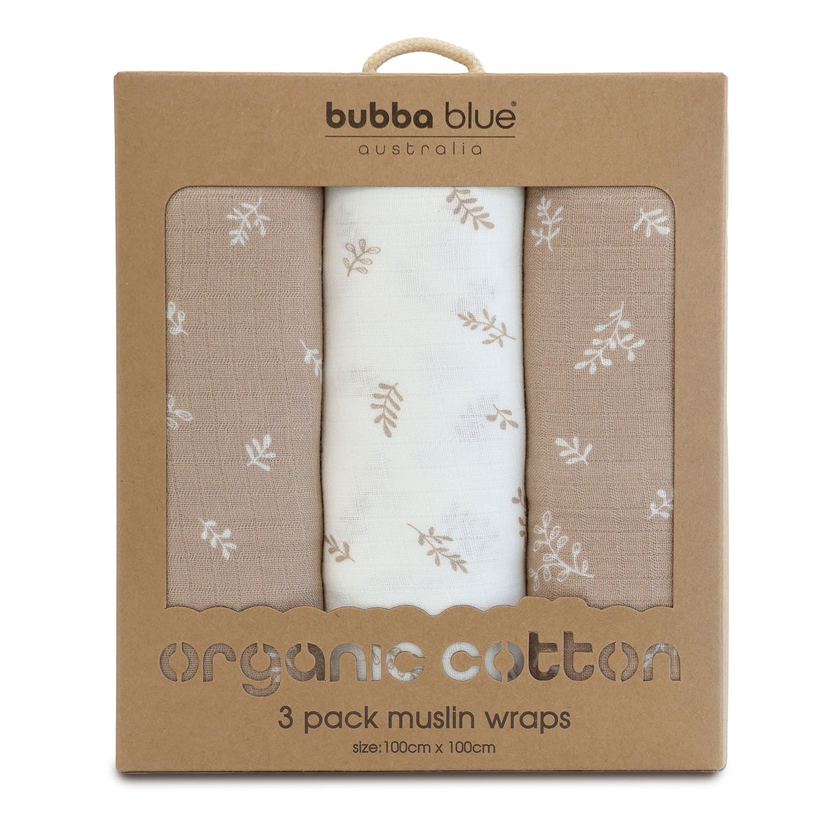 Organic Cotton 3pk Muslin Swaddle Wraps - Chestnut - Bubba Blue Australia
