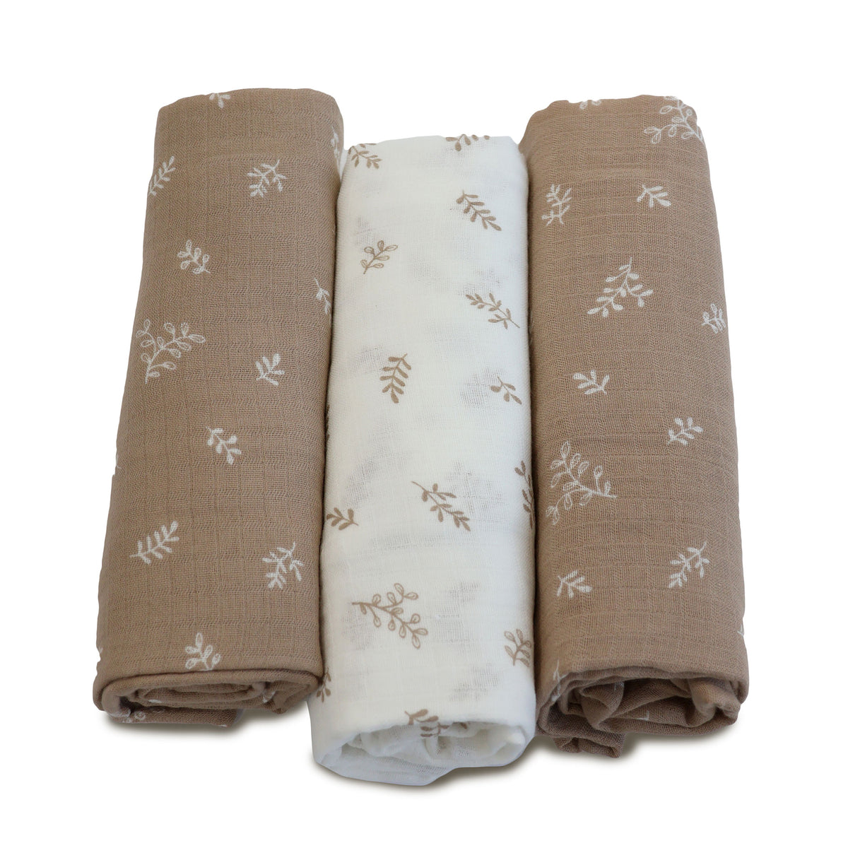 Organic Cotton 3pk Muslin Swaddle Wraps - Chestnut - Bubba Blue Australia