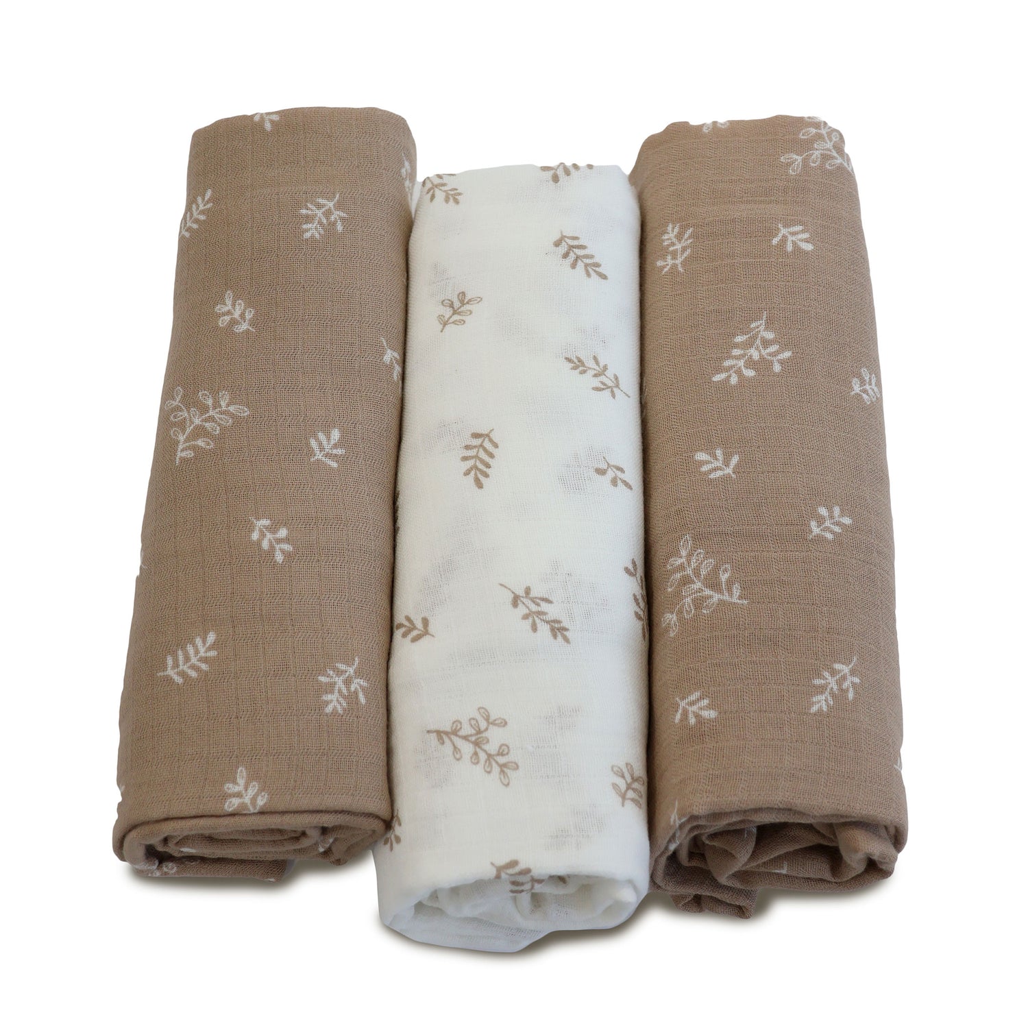 Organic Cotton 3pk Muslin Swaddle Wraps - Chestnut - Bubba Blue Australia