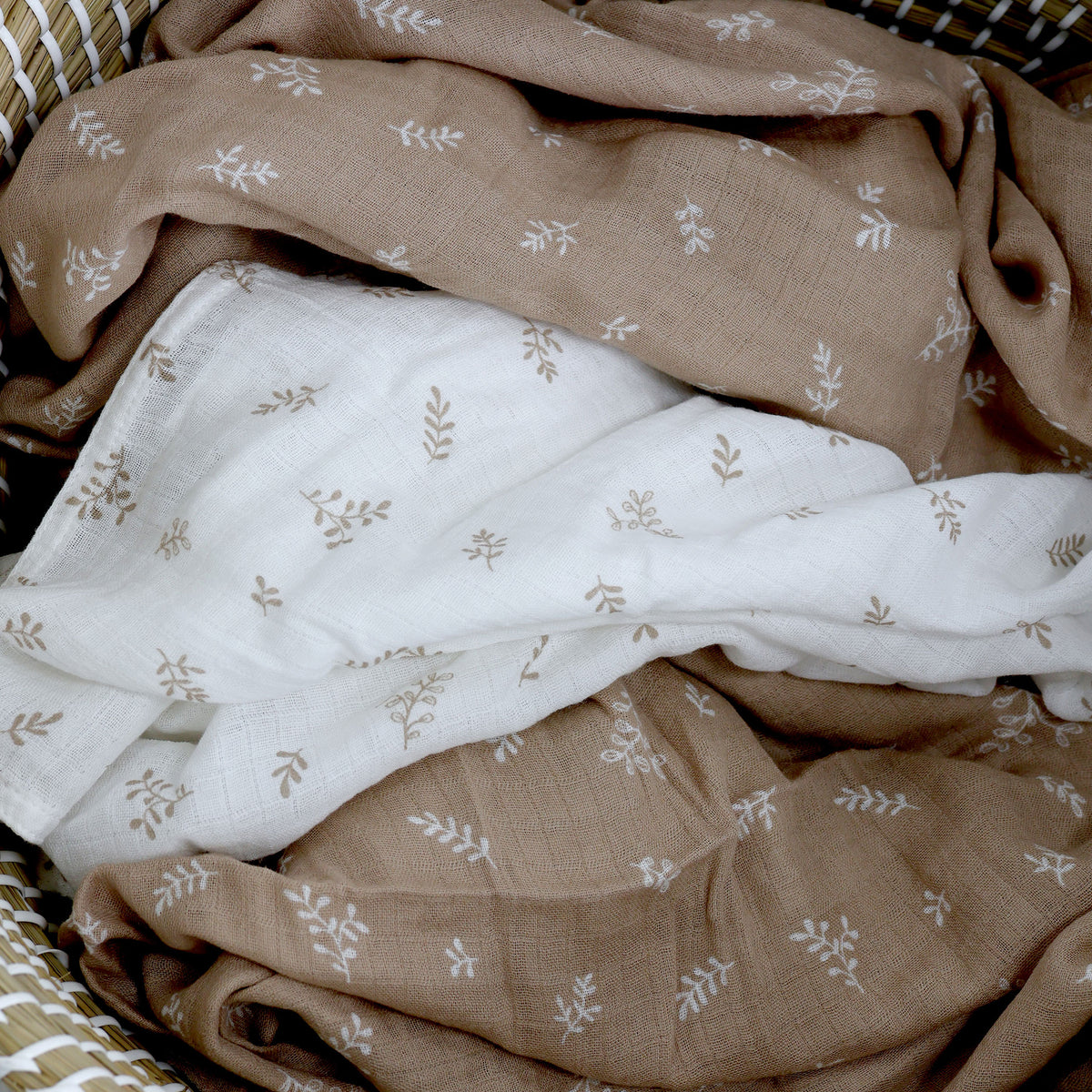 Organic Cotton 3pk Muslin Swaddle Wraps - Chestnut - Bubba Blue Australia