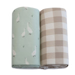 Provincial 2pk Jersey Cot Fitted Sheets - Olive/Taupe - Bubba Blue Australia