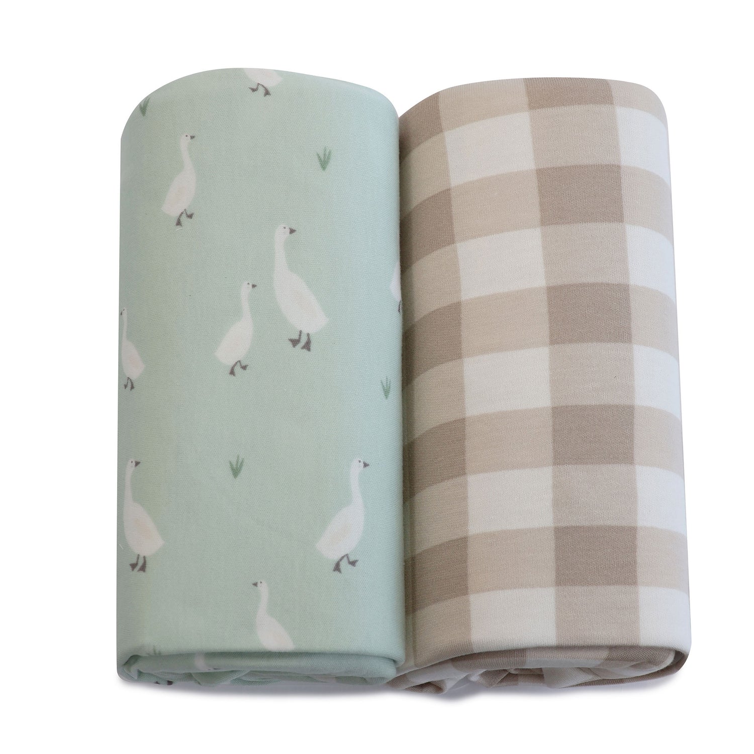 Provincial 2pk Jersey Cot Fitted Sheets - Olive/Taupe - Bubba Blue Australia