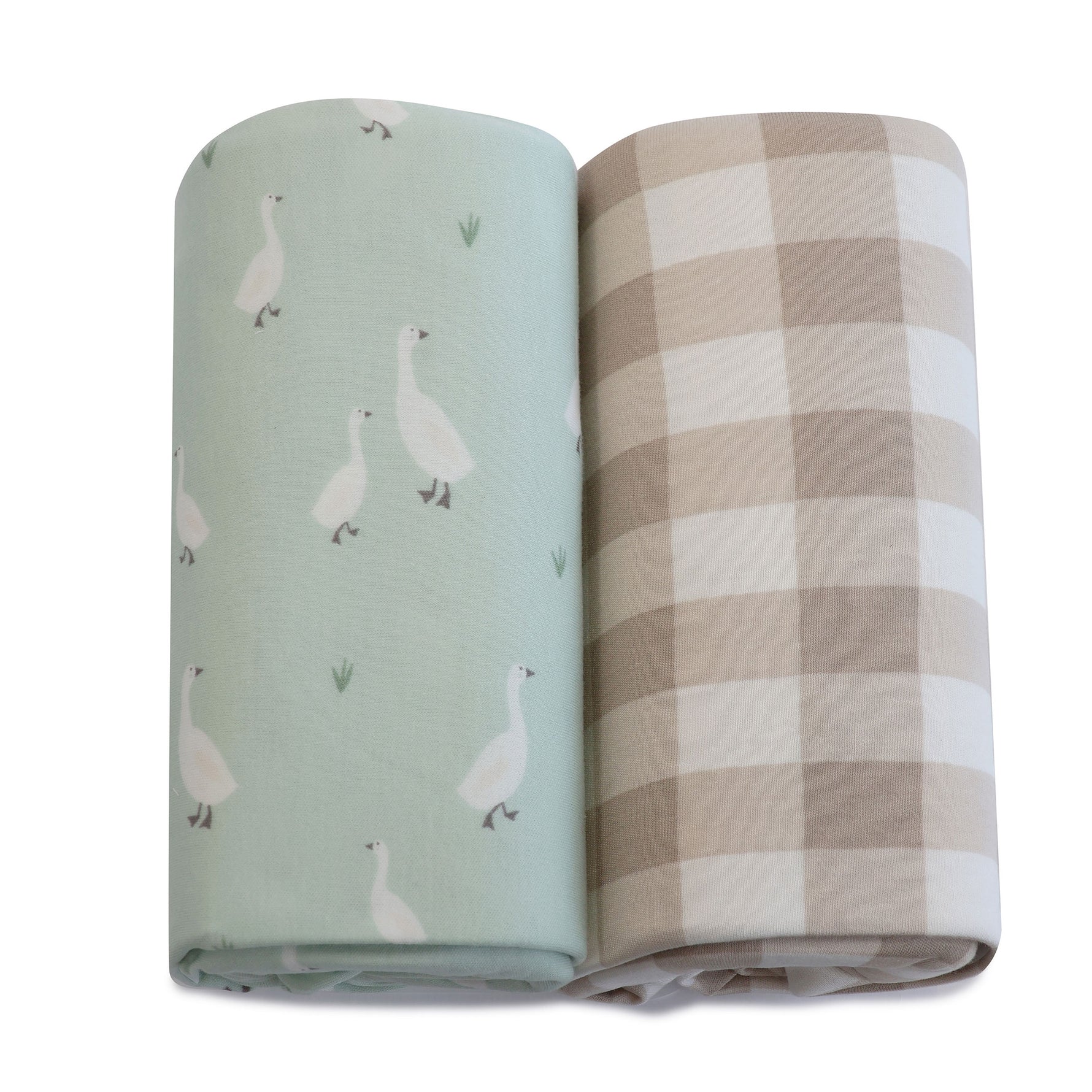 Provincial 2pk Jersey Cot Fitted Sheets - Olive/Taupe - Bubba Blue Australia
