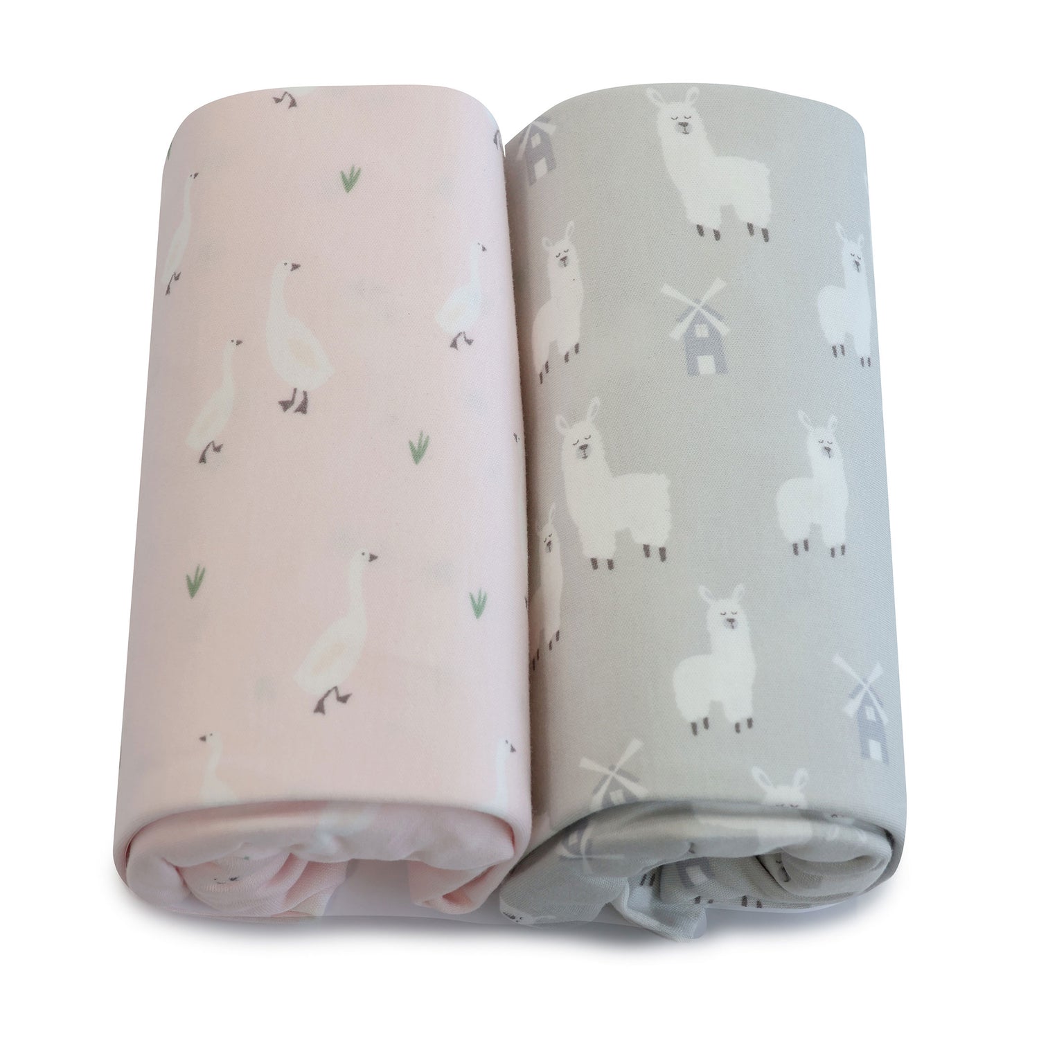Provincial 2pk Jersey Cot Fitted Sheets - Blush/Grey - Bubba Blue Australia