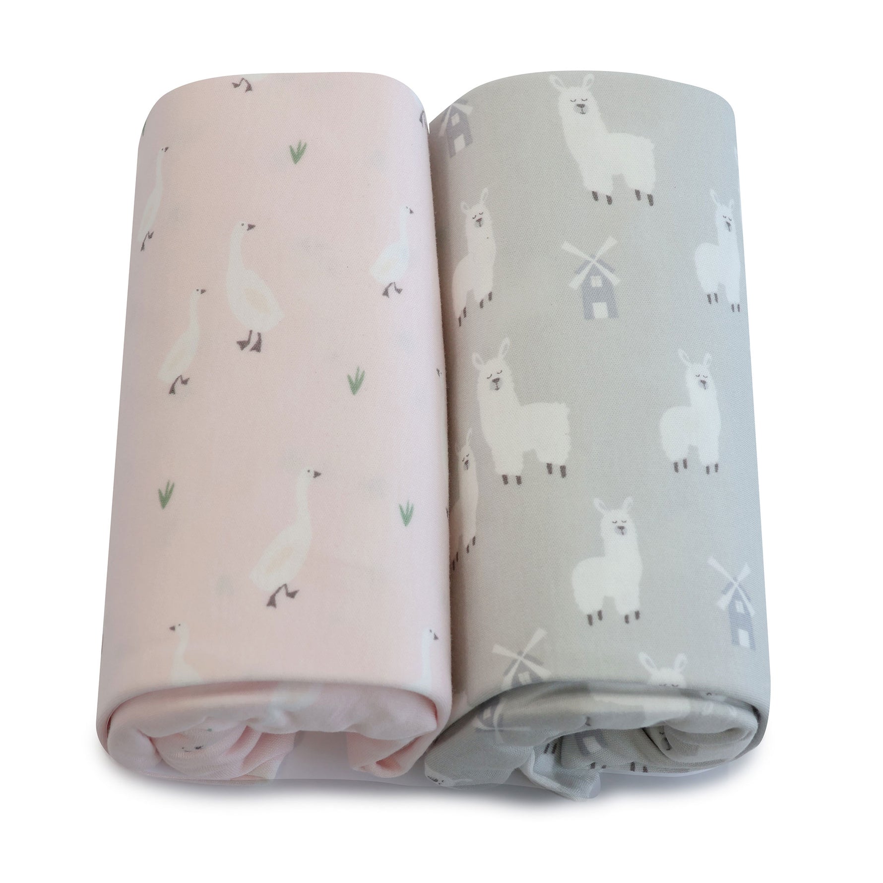 Provincial 2pk Jersey Cot Fitted Sheets - Blush/Grey - Bubba Blue Australia