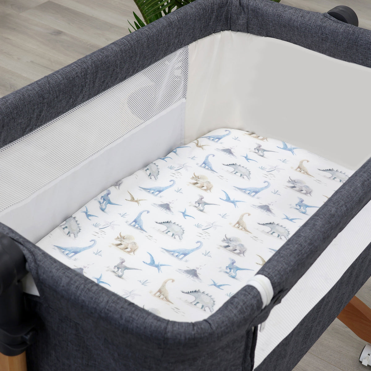 Jurassic Bamboo 2pk Jersey Co Sleeper/Bedside Sleeper Fitted Sheets - Bubba Blue Australia