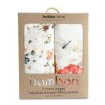 Peonies Bamboo 2pk Jersey Co Sleeper/Bedside Sleeper Fitted Sheets - Bubba Blue Australia
