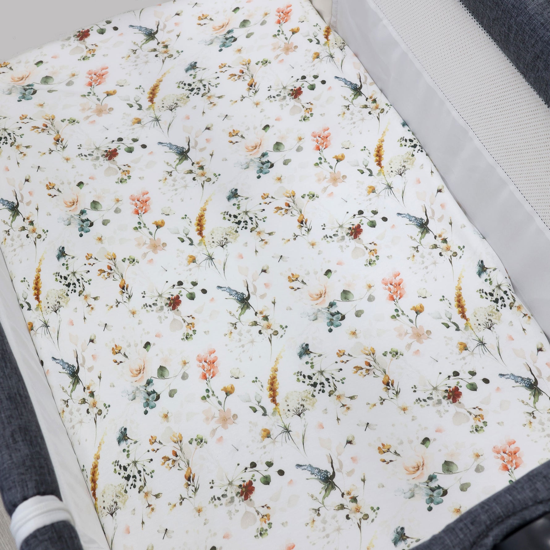 Peonies Bamboo 2pk Jersey Co Sleeper/Bedside Sleeper Fitted Sheets - Bubba Blue Australia