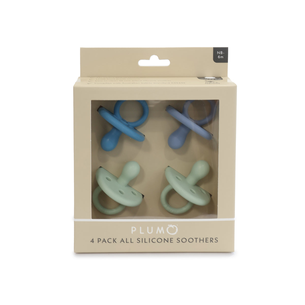 PLUM 4pk Silicone Soothers Mystery Box NB-6M - Bubba Blue Australia