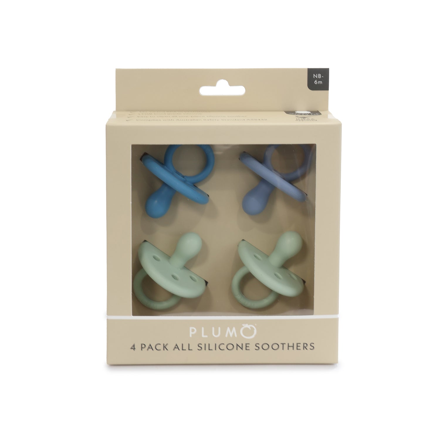 PLUM 4pk Silicone Soothers Mystery Box NB-6M - Bubba Blue Australia