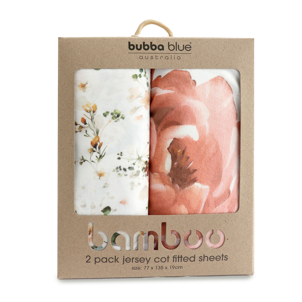 Peonies Bamboo 2pk Jersey Cot Fitted Sheets - Bubba Blue Australia
