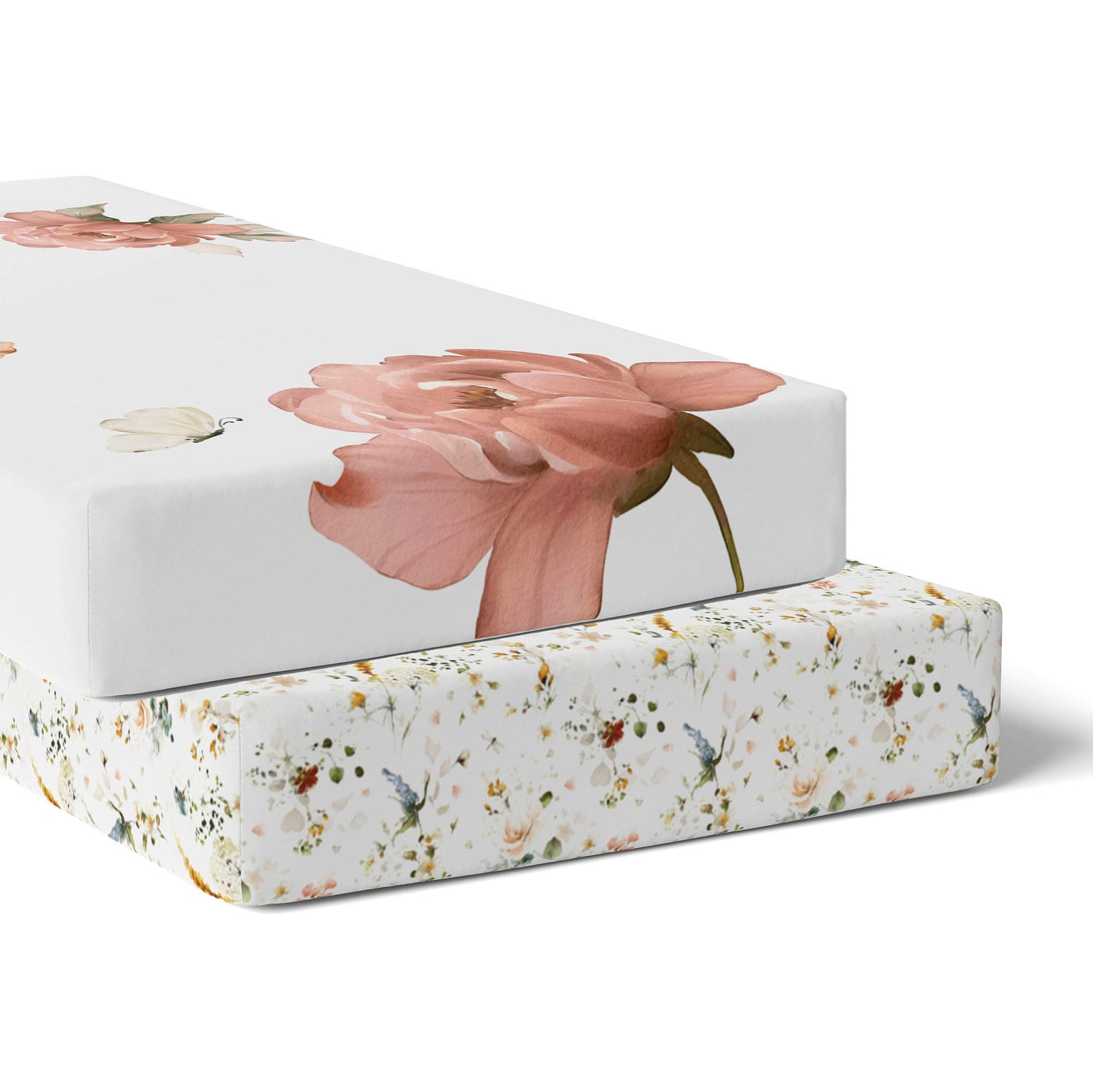 Peonies Bamboo 2pk Jersey Cot Fitted Sheets - Bubba Blue Australia