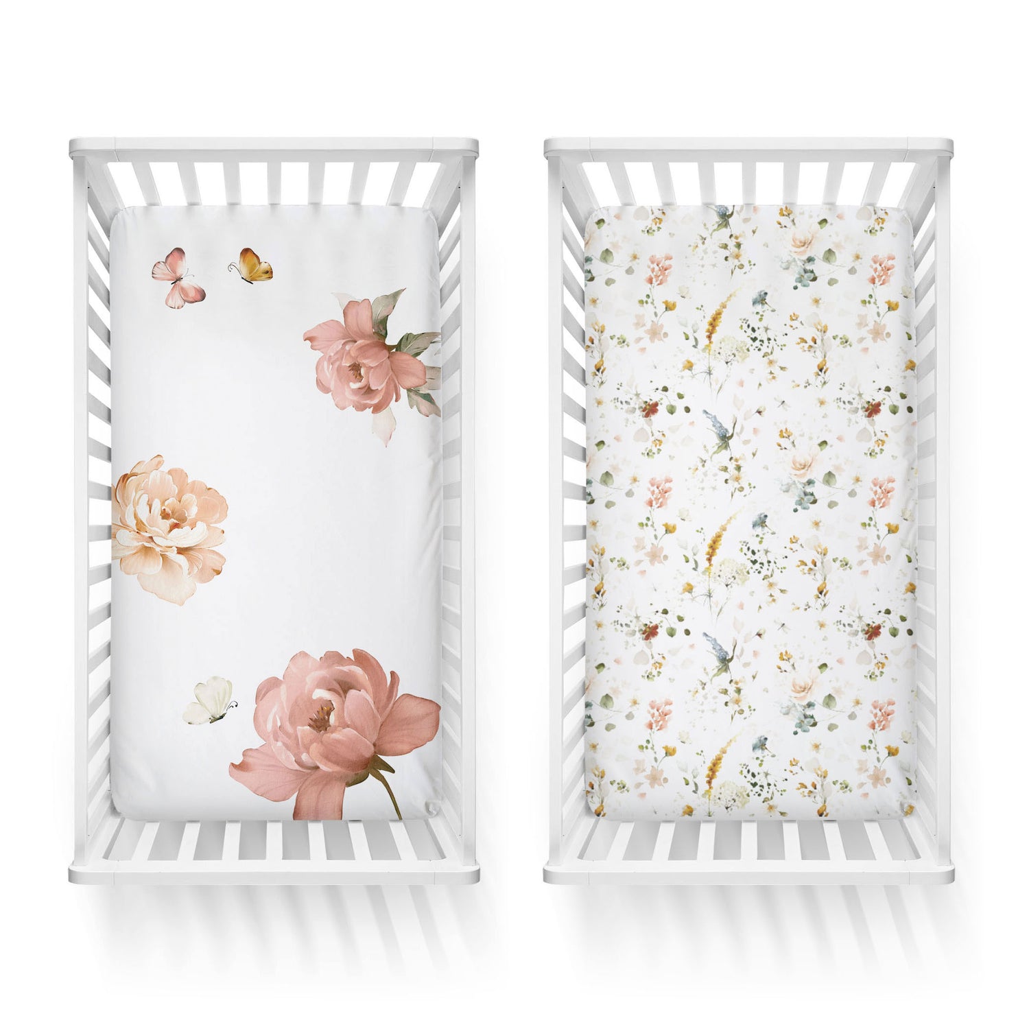 Peonies Bamboo 2pk Jersey Cot Fitted Sheets - Bubba Blue Australia