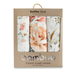 Peonies Bamboo 3pk Muslin Wraps - Bubba Blue Australia