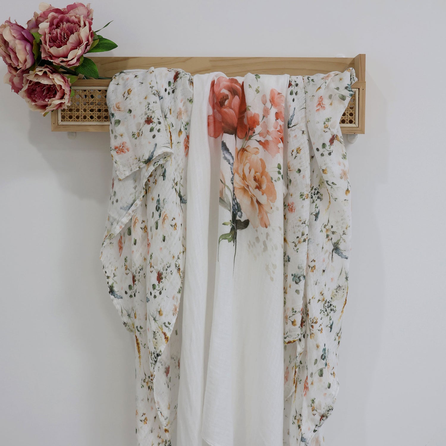 Peonies Bamboo 3pk Muslin Wraps - Bubba Blue Australia