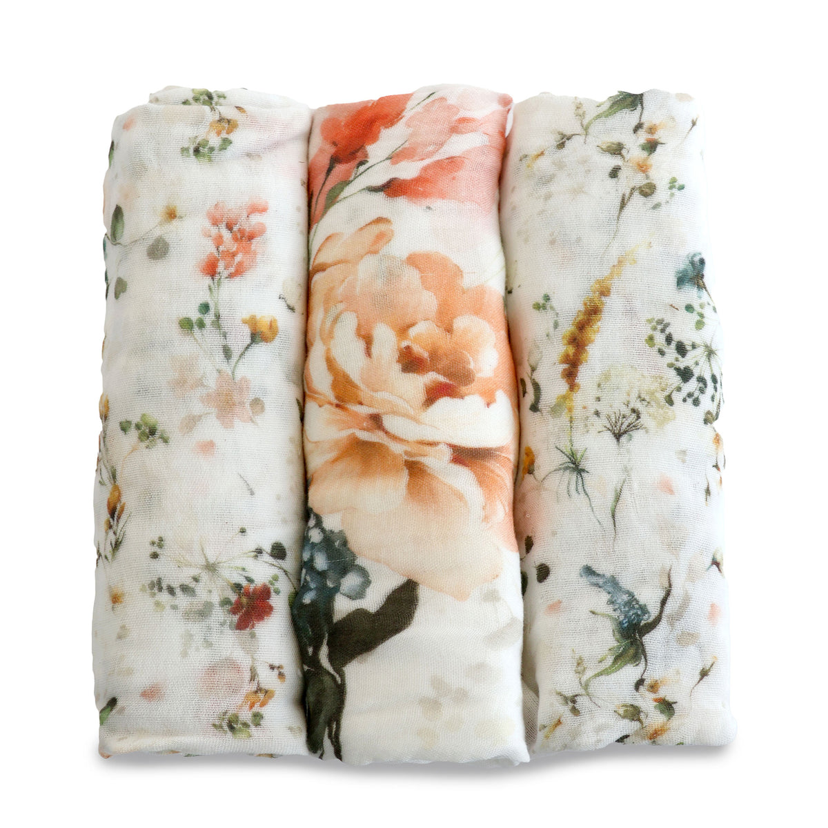 Peonies Bamboo 3pk Muslin Wraps - Bubba Blue Australia