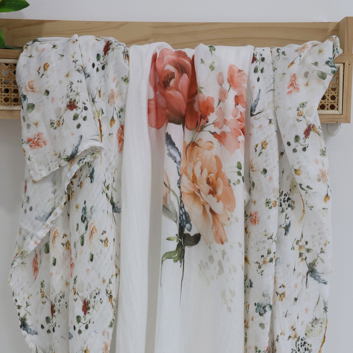 Peonies Bamboo 3pk Muslin Wraps - Bubba Blue Australia