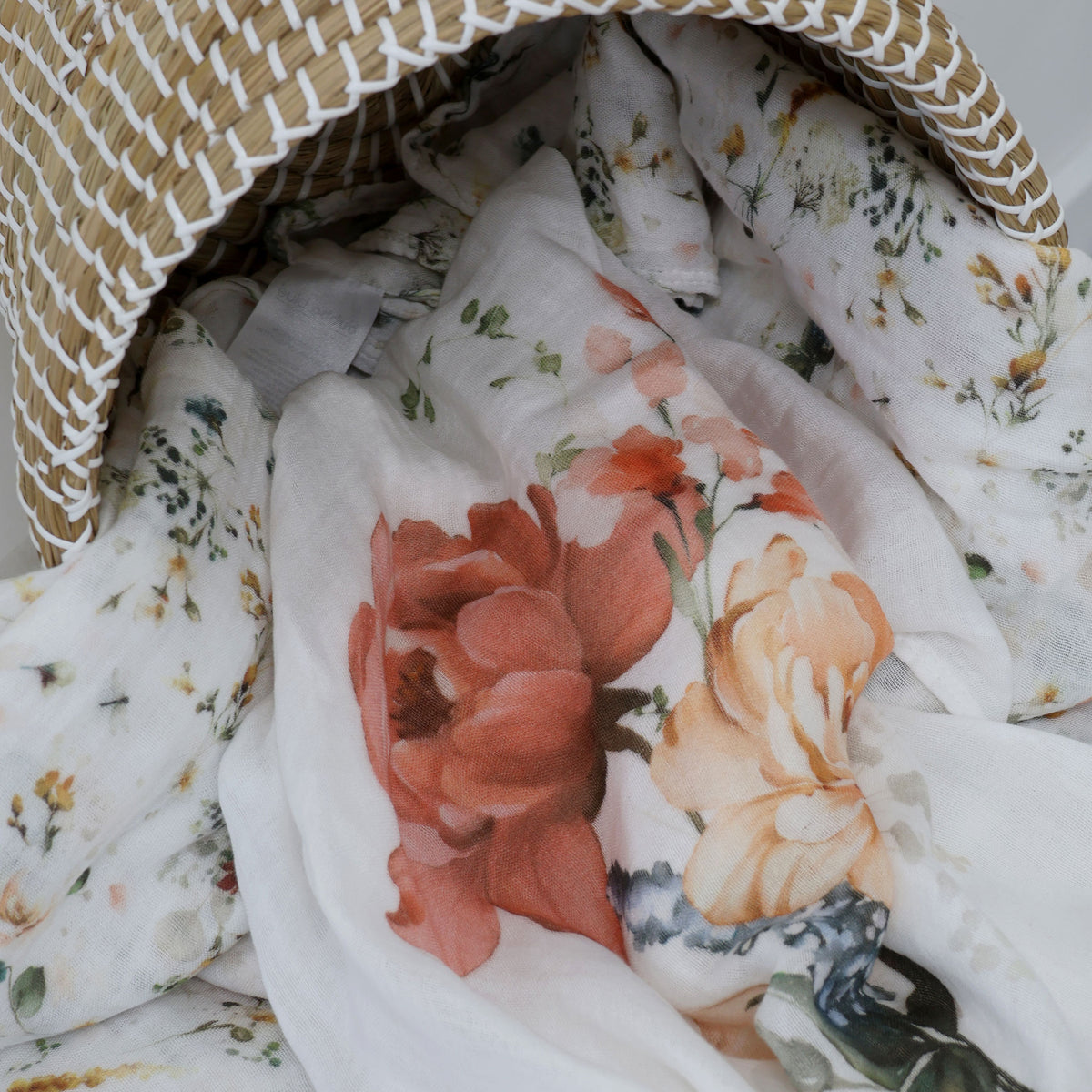 Peonies Bamboo 3pk Muslin Wraps - Bubba Blue Australia