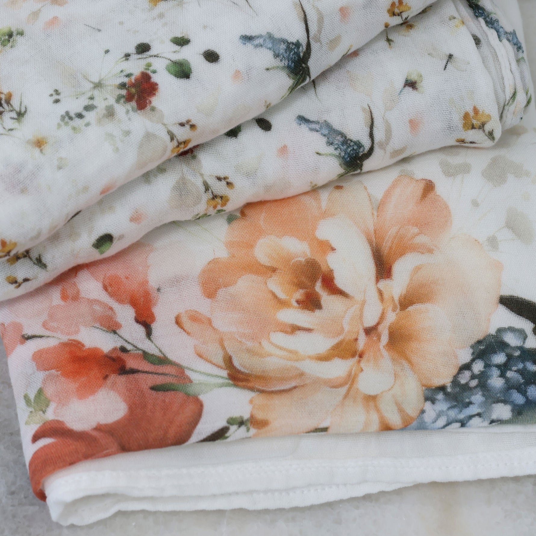 Peonies Bamboo 3pk Muslin Wraps - Bubba Blue Australia