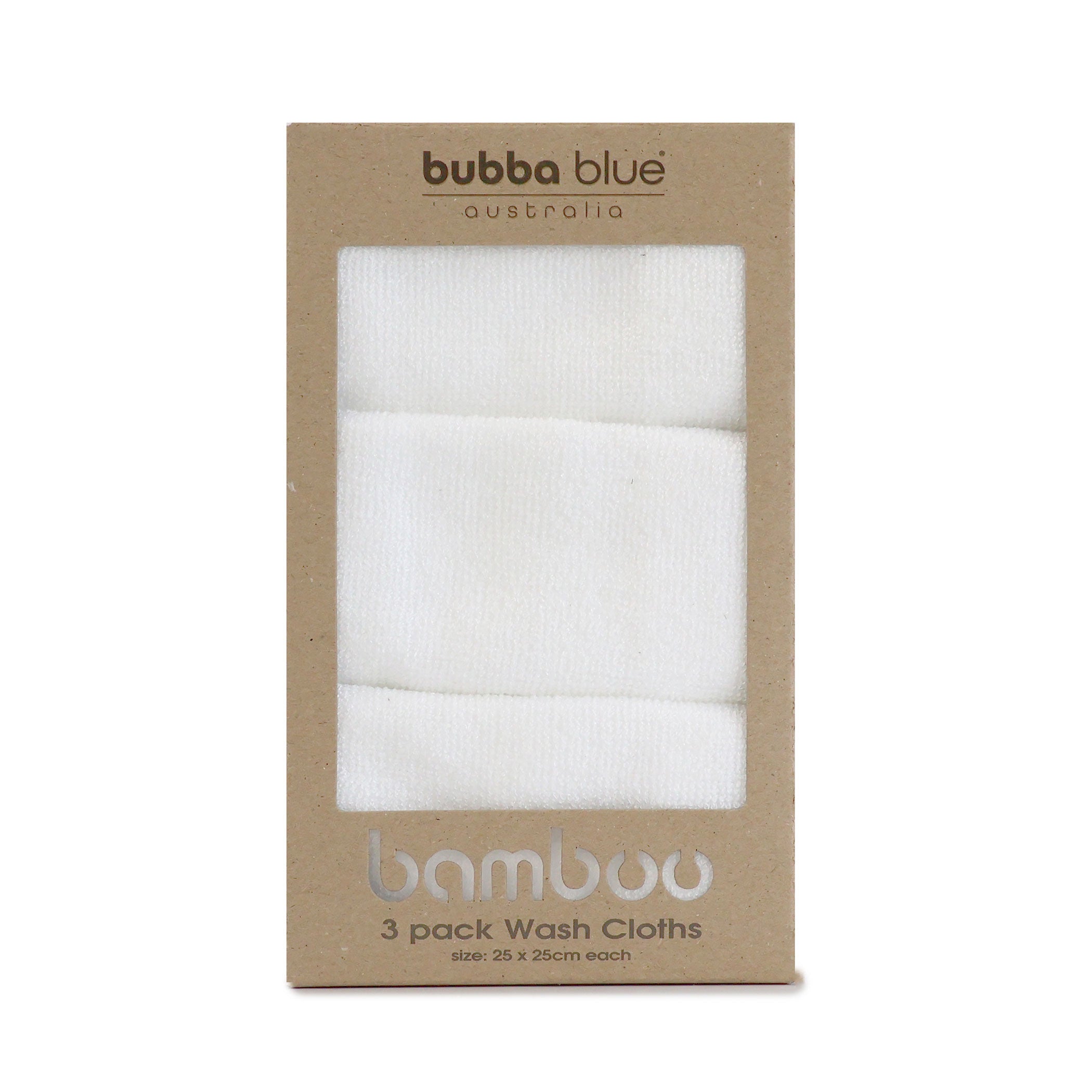 Bamboo White 3pk Face Washers - Bubba Blue Australia