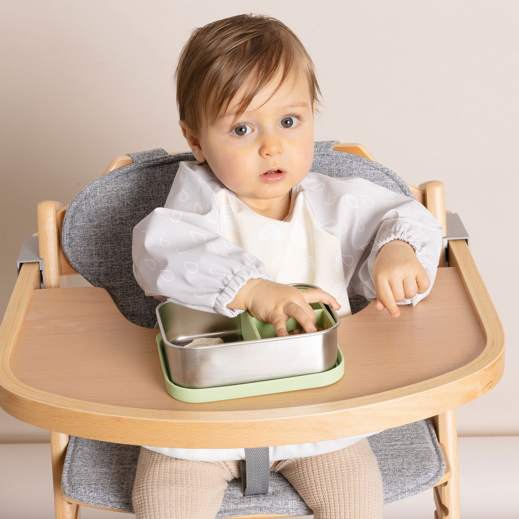 Nordic Smock Bib - Grey/Sand - Bubba Blue Australia