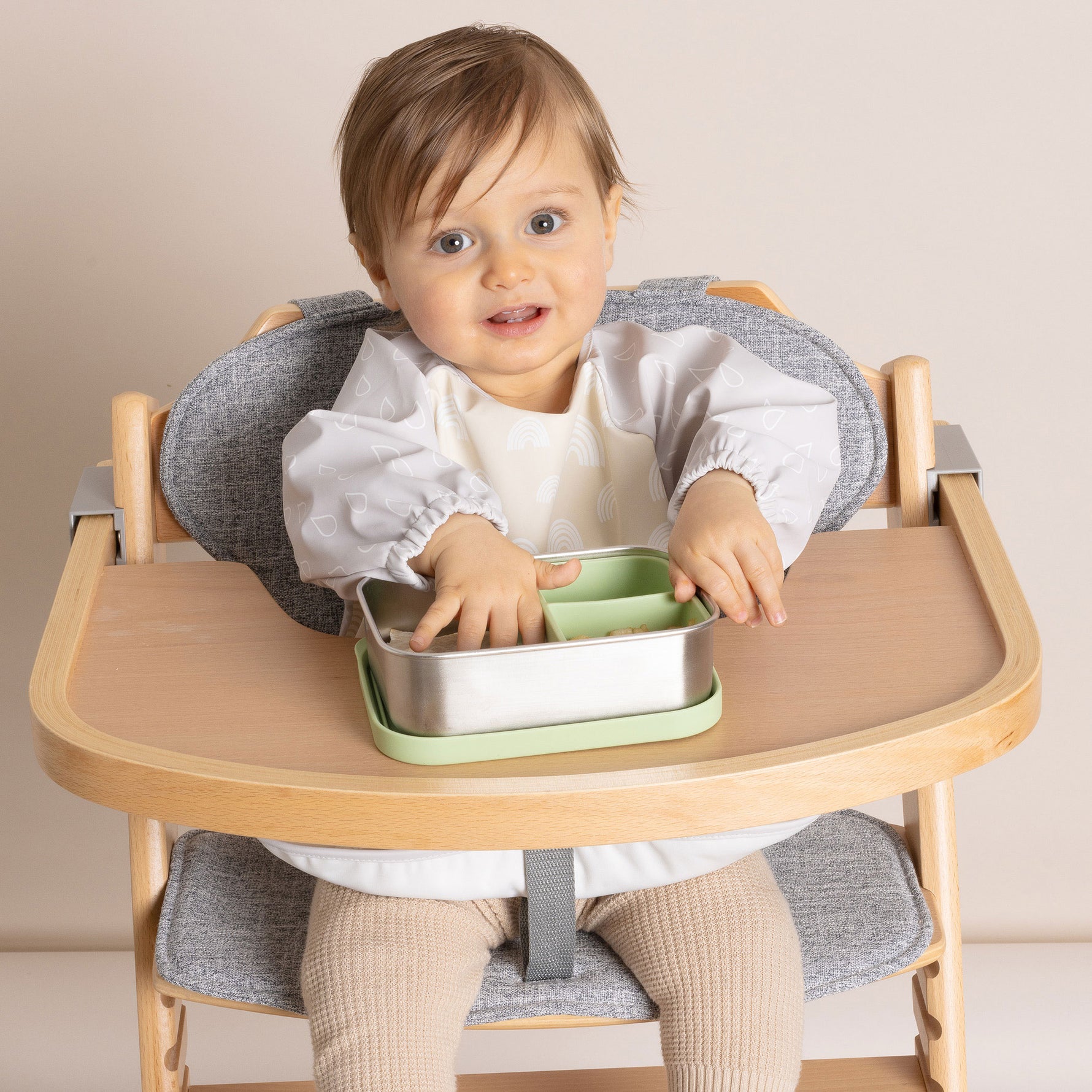 Nordic Smock Bib - Grey/Sand - Bubba Blue Australia
